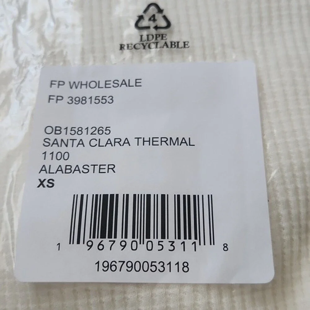 Free People Santa Clara Thermal Shirt Top Long Sleeve White size XS new w… - Picture 6 of 16